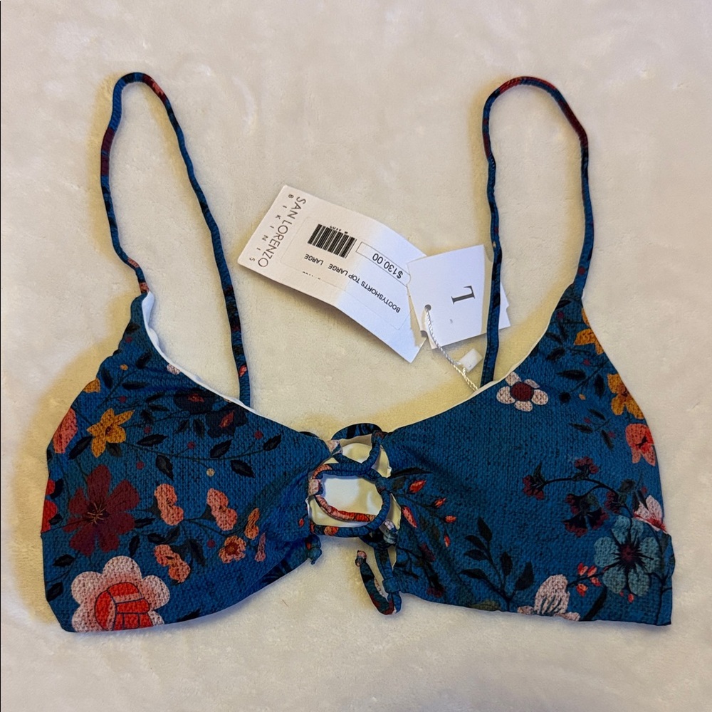 San Lorenzo Teal Floral Bikini Top